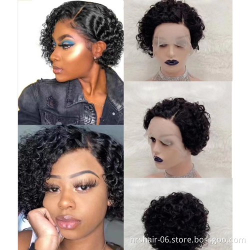 whosale Pixie Human Hair T Lace Frontal Short Pixie Cut Human Hair Wig Curly Lace Frontal Wig Cuticle Aligned Full Lace Wig